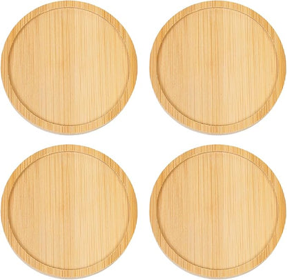 Wood Coasters Set of 4 - Handcrafted Drink Coaster Thick Heat-Resistant for Office, Bar, Farmhouse - Natural Bamboo Drink Cup Coasters for Table Protection