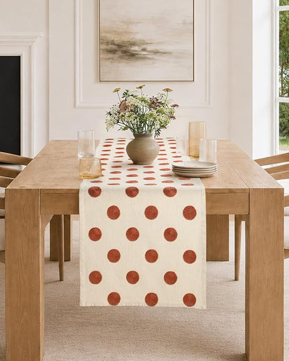 Embroidered Canvas 13"x 72" Narrow Table Runner, Dots | Exquisite Embroidery - Image 5