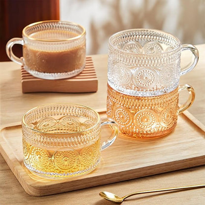 MFACOY Vintage Coffee Mugs Set of 2, 14 oz Glass Tea Cups - Image 6