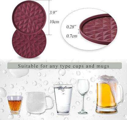 Silicone Coasters for Drinks[4 Pack]- Cup Mat for Tabletop Protection-Non-Slip, Non-Stick, Coffee Table Decor, Great Gift for Any Occasion, Red