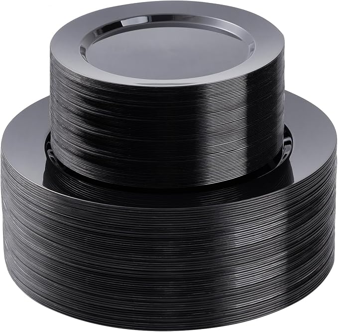 BESTSTAR 100PCS Black Plastic Plates Set | 50 10.25 inch Dinner Plates and 50 by BESTSTAR
