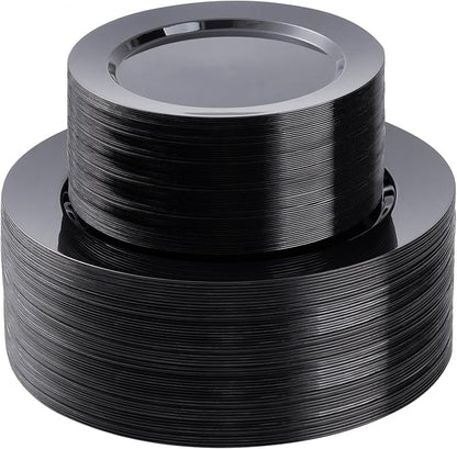 BESTSTAR 100PCS Black Plastic Plates Set | 50 10.25 inch Dinner Plates and 50 by BESTSTAR