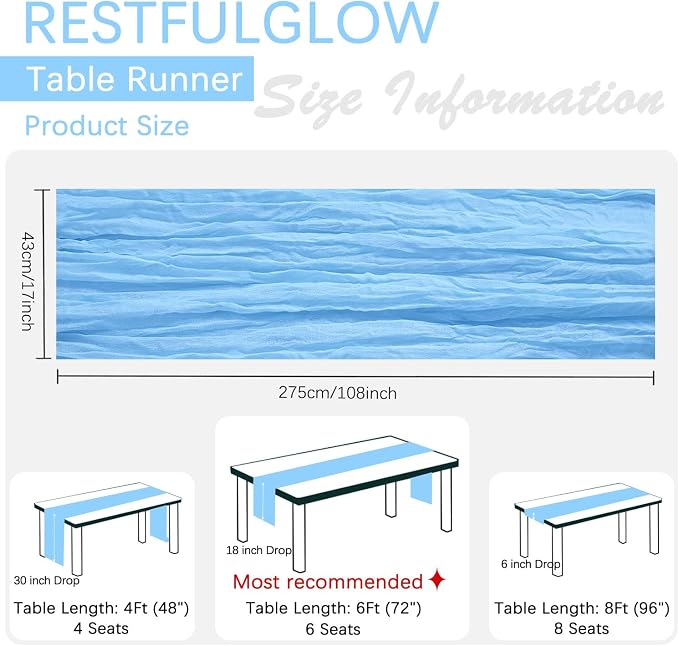 10 Pack Baby Blue Cheesecloth Table Runner 17 x 108 Inch | Boho Gauze Fabric - Image 4