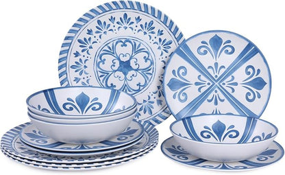 Melamine Dinnerware Sets for 4, 12-Piece Plates and Bowls Sets - Image 7