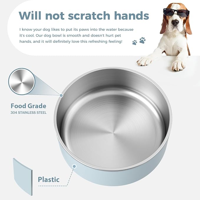 WENBOKMIN Dog Bowl, Stainless Steel Food and Water Bowl, Light Grey | Non Slip - Image 4