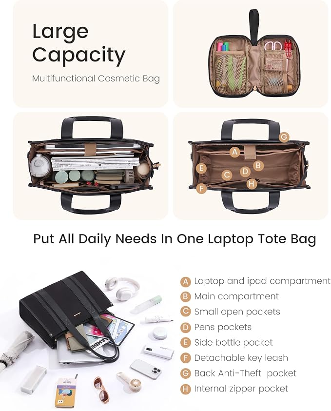 LOVEVOOK laptop bag for women 15.6 inch large Lightweight canvas work tote bags - Image 3