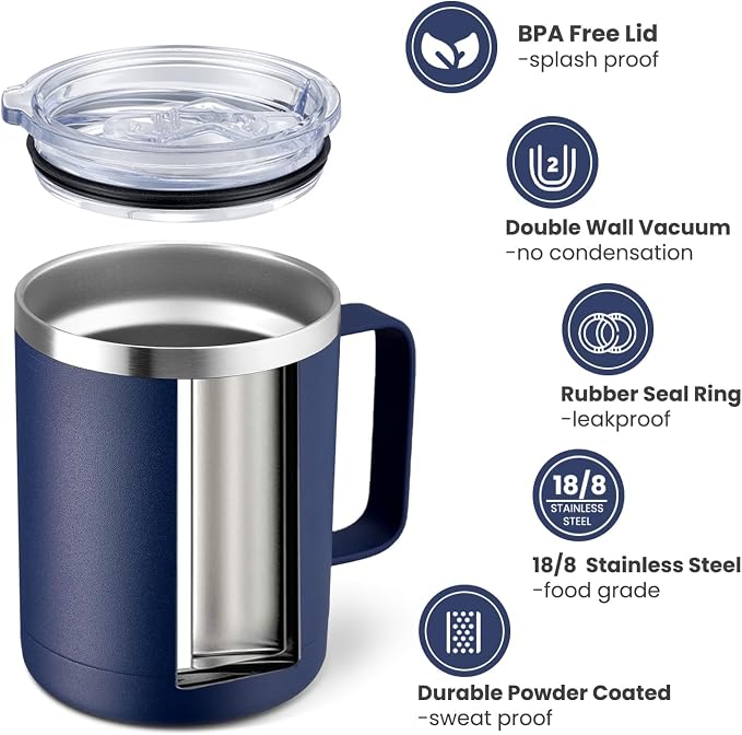 MEWAY 12oz Coffee Mug With Handle 8 Pack Bulk, Stainless Steel Insulated Travel - Image 2