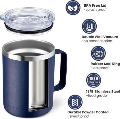 MEWAY 12oz Coffee Mug With Handle 2 Pack Bulk, Stainless Steel Insulated Travel - Image 2