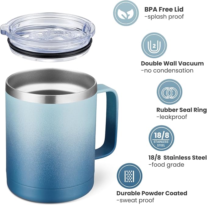 MEWAY 12oz Coffee Mug With Handle 2 Pack Bulk, Stainless Steel Insulated Travel - Image 3