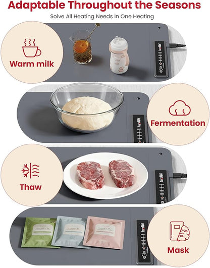 Extra Large Food Warming Mat for Countertop (XXL 36”x16”) - Full-Surface Heating Pad with 4 Temps Settings, Ideal for Buffet Party Food Warmer, Roll-Up Electric Warming Tray for All Gathering, Gray