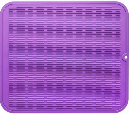 Silicone Dish Drying Mat for Multiple Usage,Easy clean,Eco-friendly,Heat-resistant Silicone Mat for Kitchen Counter or Sink,Refrigerator or Drawer Liner Purple XL 18 inches x 16 inches