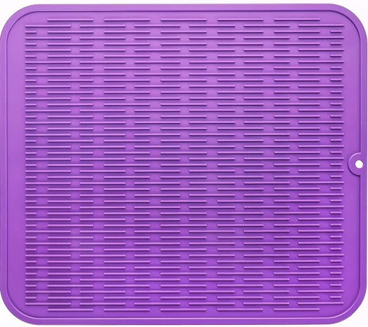 Silicone Dish Drying Mat for Multiple Usage,Easy clean,Eco-friendly,Heat-resistant Silicone Mat for Kitchen Counter or Sink,Refrigerator or Drawer Liner Purple XL 18 inches x 16 inches