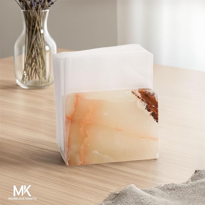 Marble Mini Napkin Holder 3" x 4" Inch White Onyx Serviette Holder - Image 2