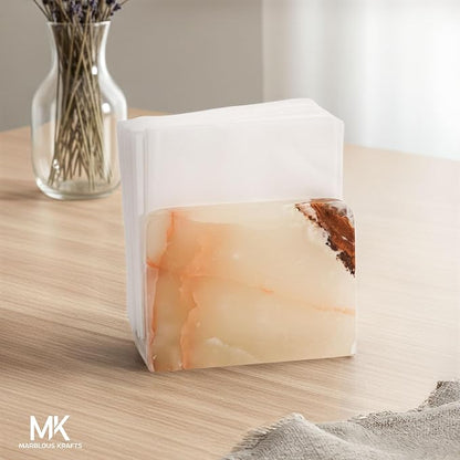 Marble Mini Napkin Holder 3" x 4" Inch White Onyx Serviette Holder - Image 2
