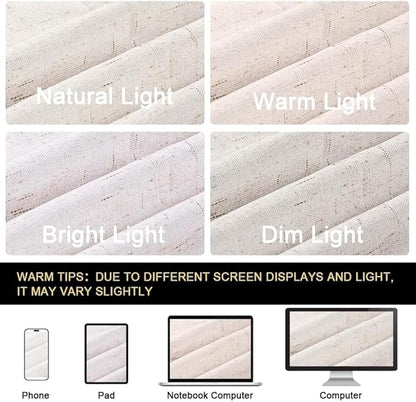 PrinceDeco 100% Blackout Curtains 90 Inches Long with Thermal Insulated White Liner Linen Textured Blackout Curtains for Bedroom, W52 x L90, 2 Panels,90 inch Length for Doorway, Office, Ivory