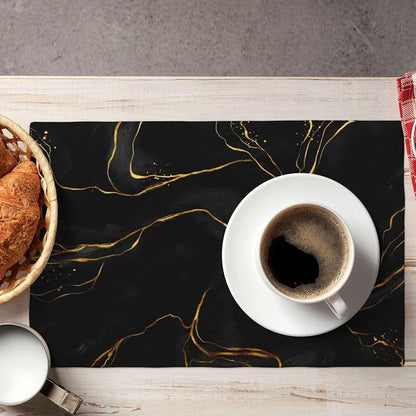 Fiokroo Golden Texture Marble Placemats Set of 4 Table Mats Table Tableware - Image 5