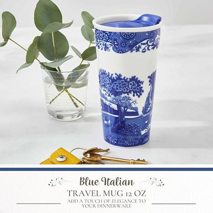 Spode – Blue Italian Blue Italian Travel Mug 12 oz – BlueWhite - Image 2