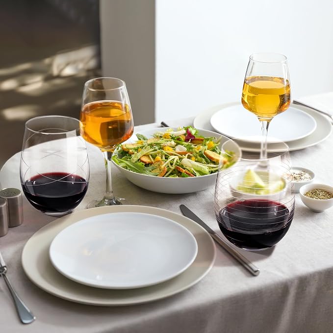 Joeyan Hand Blown Etched Stemless Wine Glasses - Image 4