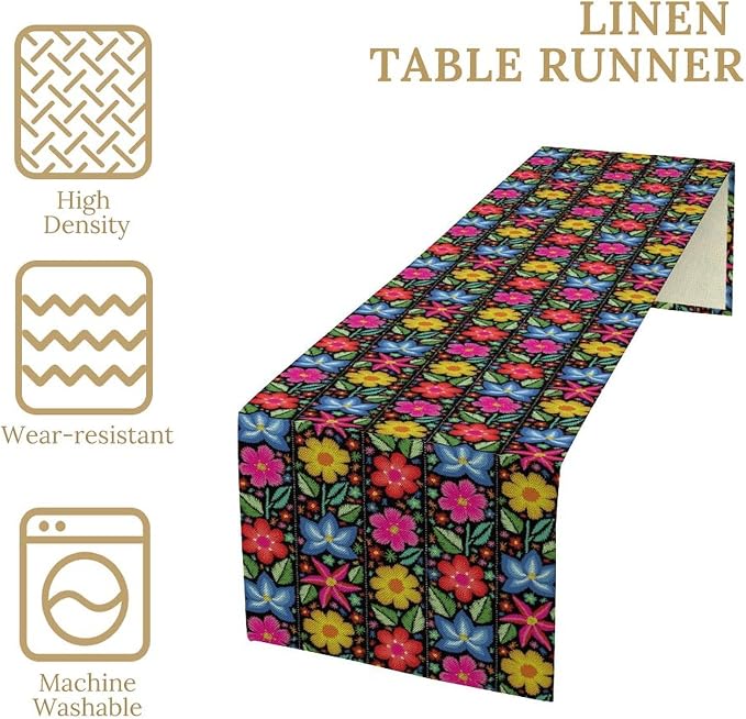 YCness Ethnic Mexican Table Runer, Mexican Flower Traditional Pattern Ornate - Image 6
