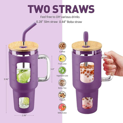 WINSA Glass Tumbler with Straw and Lid, Dark Purple, 40 oz | Iced Coffee Cup - Image 4