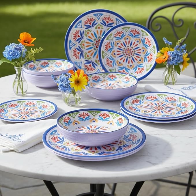 Dinnerware Set 12Pcs Melamine Plates and Bowls | Wedding Gift, Floral Pattern - Image 6