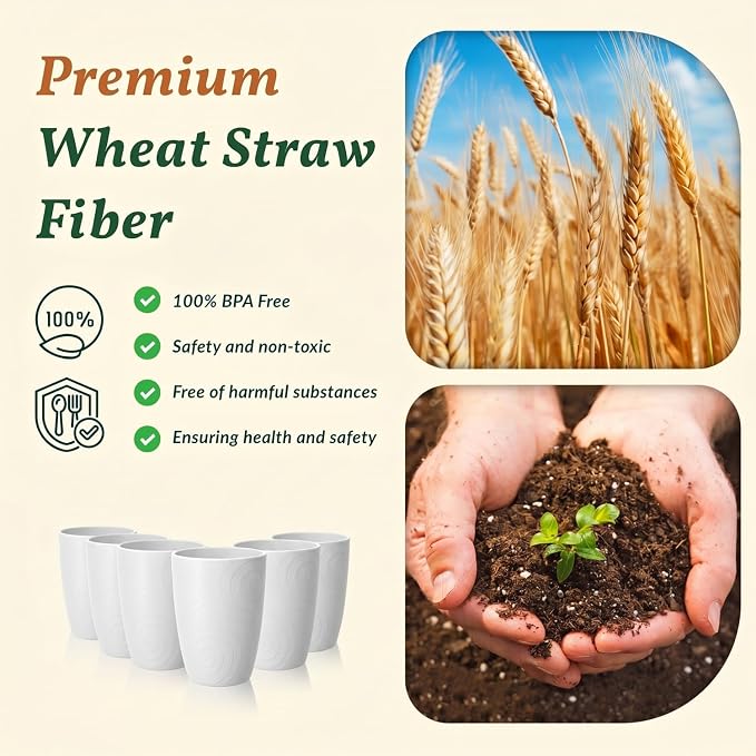 Homienly Kitchen Cups 12 OZ Wheat Straw Drinking Glasses–Unbreakable, - Image 4