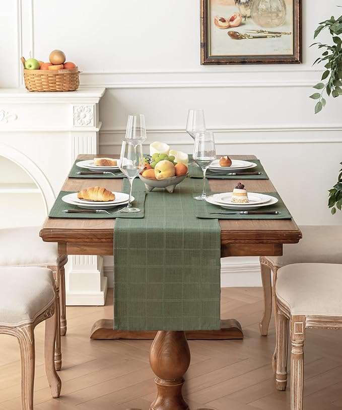 Linen Textured Table Runner, Sage Green Table Runners 90 Inches Long | Raised - Image 2
