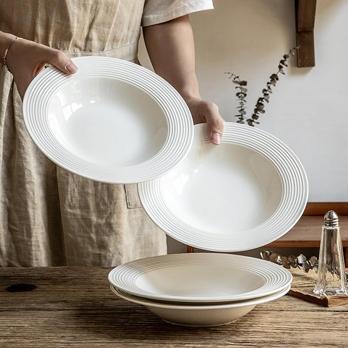 Pasta Bowls Plates Set of 6, 8.5inch Ceramic Plates tableware, Shallow Soup - Image 4