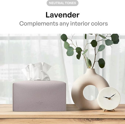 Carrotez Tissue Box Cover, [Refined] Modern PU Leather Rectangular Tissue Box Holder - Decorative Holder/Organizer for Bathroom Vanity Countertop, Night Stands, Office Desk 9.5"X5"X5" - Lavender