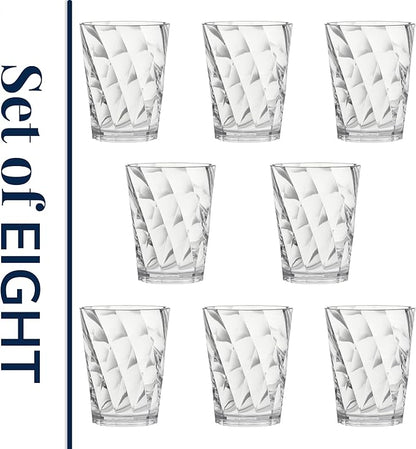 US Acrylic Optix Plastic Reusable Drinking Glasses (Set of 8) 14oz Rocks Cups in Clear | BPA-Free Tumblers, Made in USA | Top-Rack Dishwasher Safe