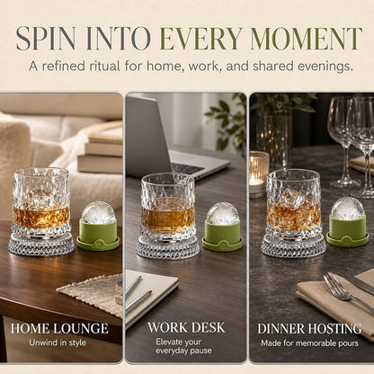 360° Rotating Whiskey Glasses Set of 2, Vintage Crystal Tumblers - Image 4