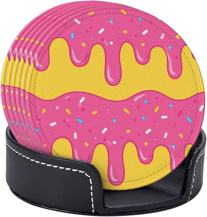 Pop Art Sweet Donut Leather Coasters Set of 6 - Image 2