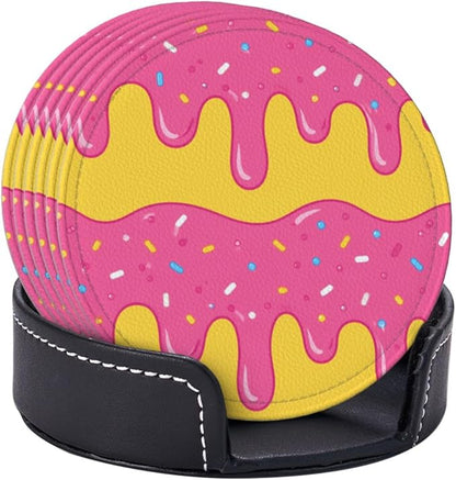 Pop Art Sweet Donut Leather Coasters Set of 6 - Image 2
