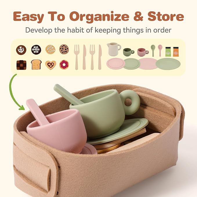 Youuys Tea Party Set for Toddlers 3-5, Wooden & Silicone Pretend Play Tea Set - Image 7