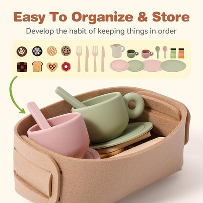 Youuys Tea Party Set for Toddlers 3-5, Wooden & Silicone Pretend Play Tea Set - Image 7