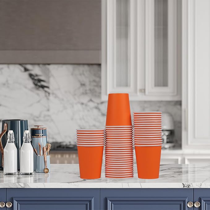 120 Pack 9 oz Disposable Orange Paper Cups - Image 8