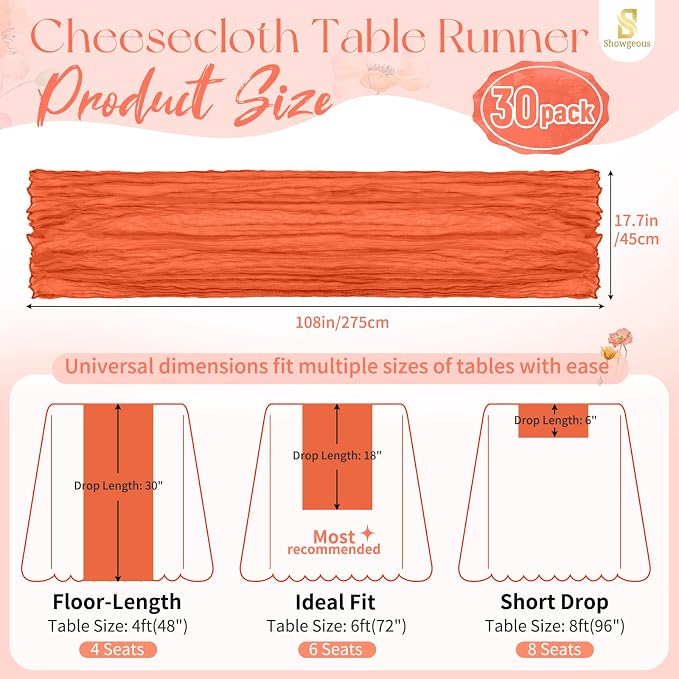 Showgeous 30 Pack Orange Cheesecloth Table Runner, 17 x 108 Inches | Boho - Image 2