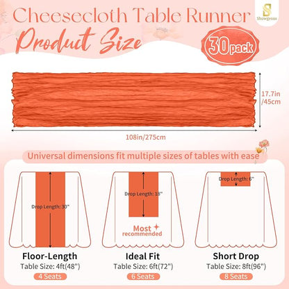 Showgeous 30 Pack Orange Cheesecloth Table Runner, 17 x 108 Inches | Boho - Image 2