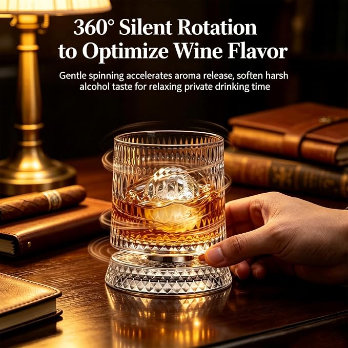 360° Rotating Whiskey Glasses Set of 2, Vintage Crystal Tumblers - Image 2
