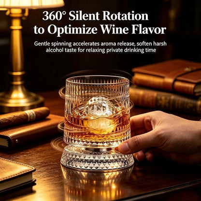 360° Rotating Whiskey Glasses Set of 2, Vintage Crystal Tumblers - Image 2
