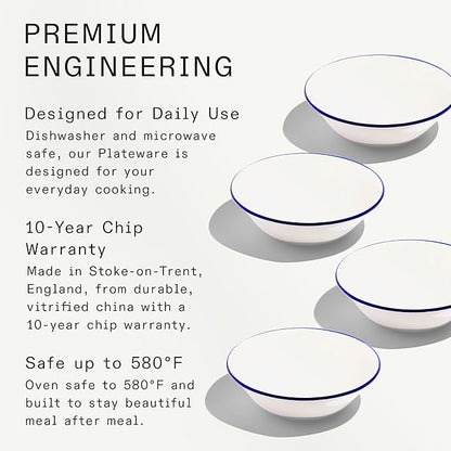 Made In Cookware - Set of 4 - Side Bowls - White With Navy Rim - Porcelain England