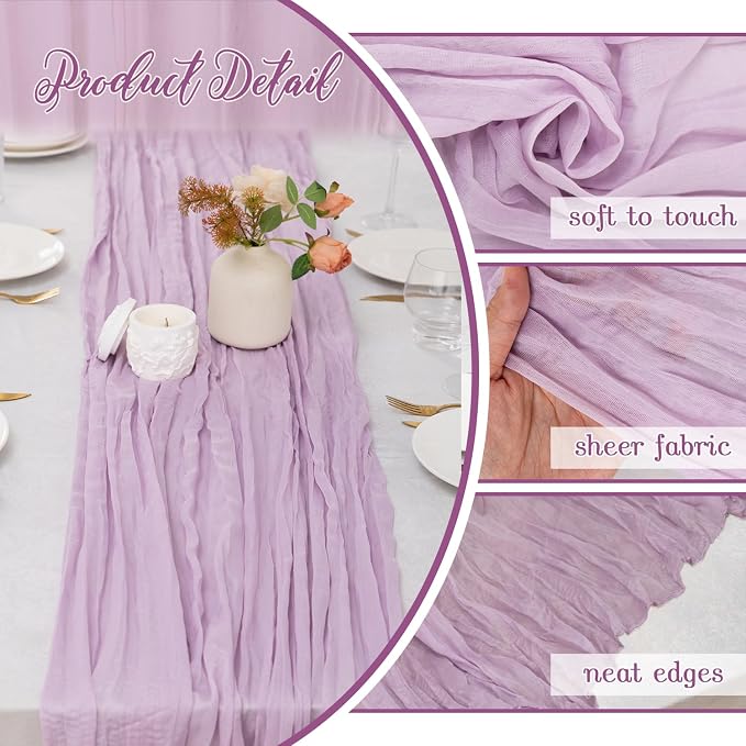 6 Pack Lilac Purple Cheesecloth Table Runner 22x120 Inch | 10Ft Rustic Boho - Image 9