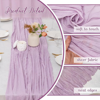 6 Pack Lilac Purple Cheesecloth Table Runner 22x120 Inch | 10Ft Rustic Boho - Image 9