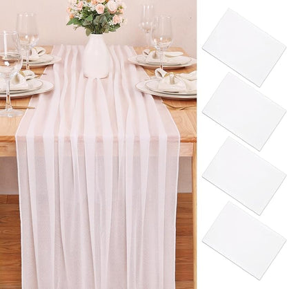 4 Pcs 10FT White Chiffon Table Runners 30x120 Inches Boho Romantic Sheer Fabric by SAJOO