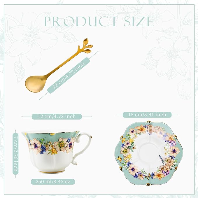 Country Roses Porcelain Tea Cup and Saucer Set - Image 3