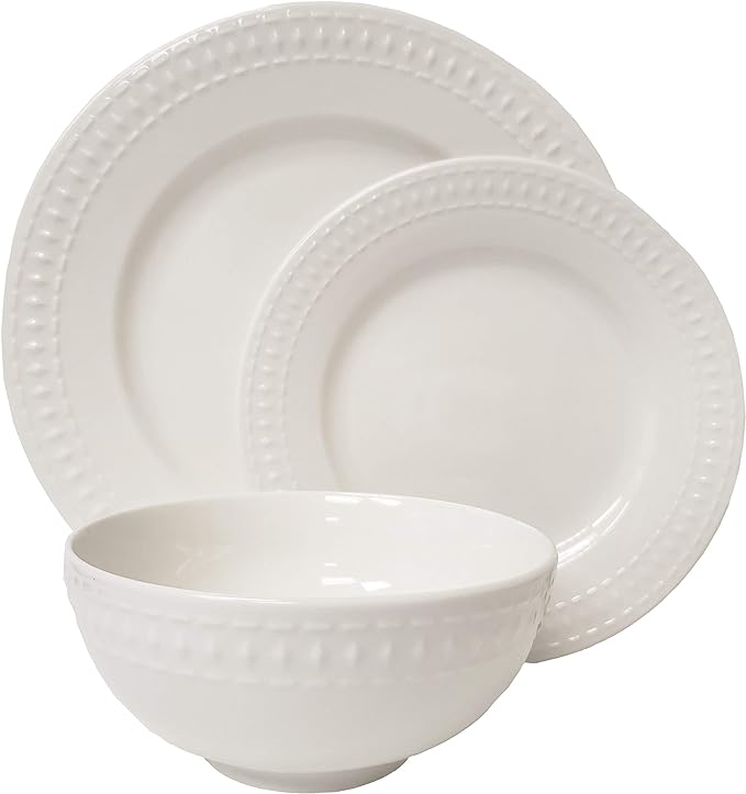 Tabletops Gallery Embossed White Porcelain Round Dinnerware by TabletopsGallery