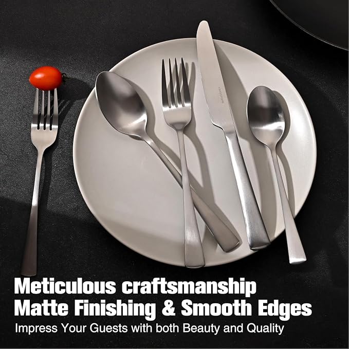 18/10 Flatware set for 12, 60 Piece Matte Stainless Steel Silverware Set | - Image 6