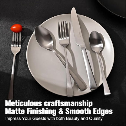 18/10 Flatware set for 12, 60 Piece Matte Stainless Steel Silverware Set | - Image 6