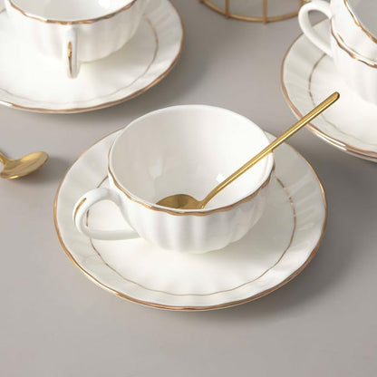 Bone China Tea Cups and Saucers Set – White Luxury Fine Porcelain Mugs - Image 3