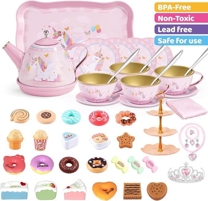 Tea Party Set for Little Girls, Toddler Girl Toys Kids Kitchen Pretend Playset - Image 3